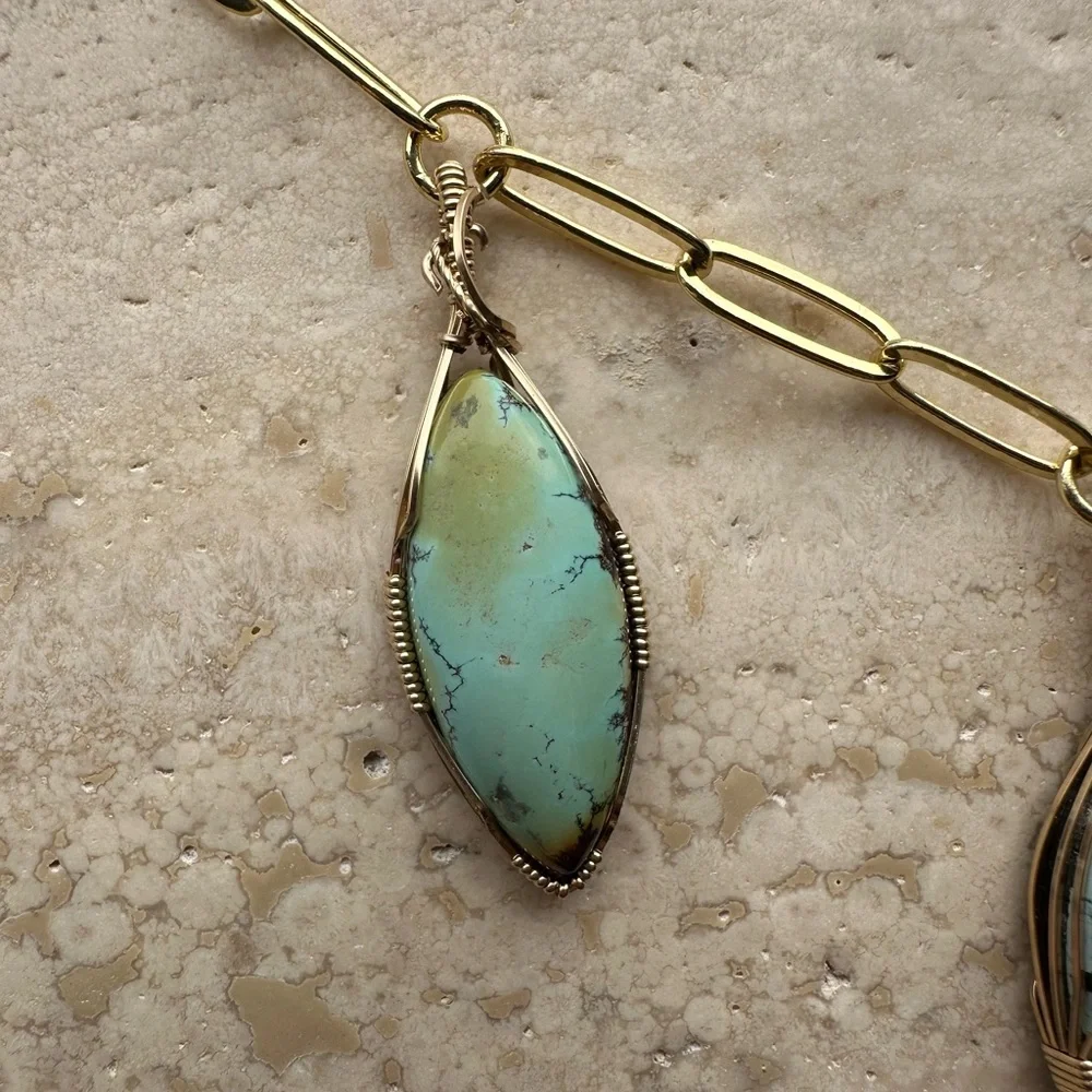 14k Gold Filled Gypsy Boho Turquoise Angel Paperclip Necklace